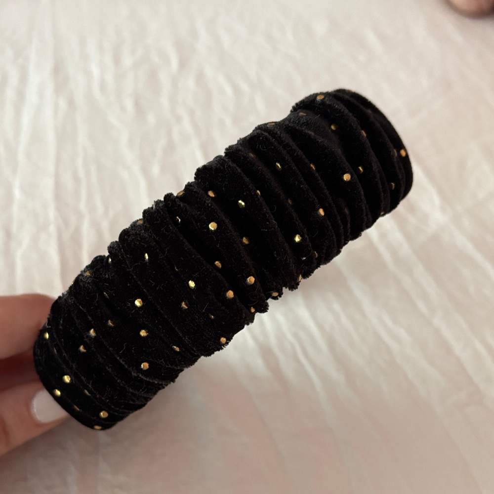 Lele Sadoughi Black Velvet Headband with Gold Studs